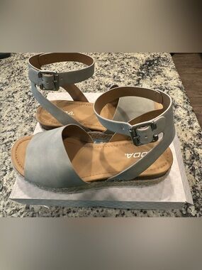 Soda Light Gray Ankle-Strap Espadrille Sandals